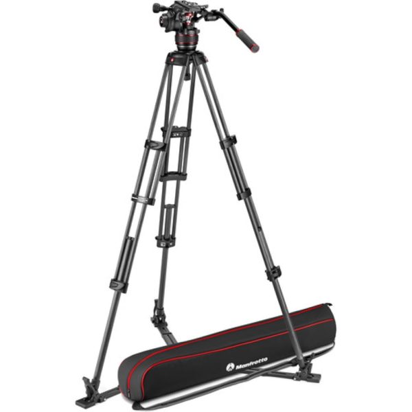 Manfrotto 608 Nitrotech Fluid Video Head and Carbon Fiber Twin Leg Tripod with Ground Spreader Supply